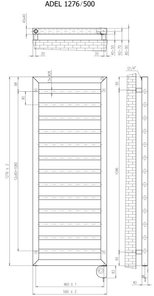 Vertaduro - Koupelnový radiátor s termostatem ADEL 600W 128x50 cm černá