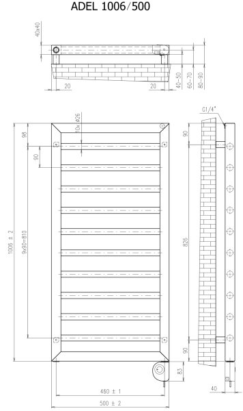Vertaduro - Koupelnový radiátor s termostatem ADEL 400W 100x50 cm černá
