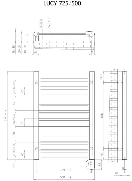 Vertaduro - Koupelnový radiátor s termostatem LUCY 400W 73x50 cm černá