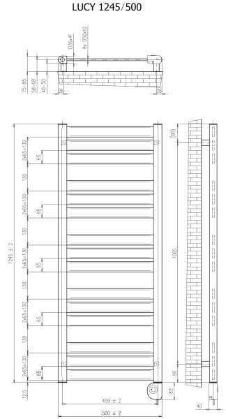 Vertaduro - Koupelnový radiátor s termostatem LUCY 600W 125x50 cm černá