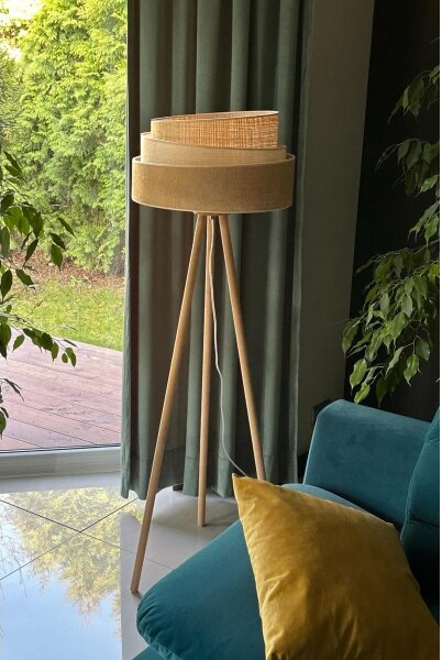 Duolla - Stojací lampa YUTE TRIO 1xE27/15W/230V pr. 45 cm hnědá/šedá/béžová