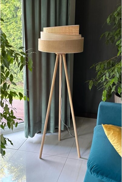 Duolla - Stojací lampa YUTE TRIO 1xE27/15W/230V pr. 45 cm hnědá/šedá/béžová