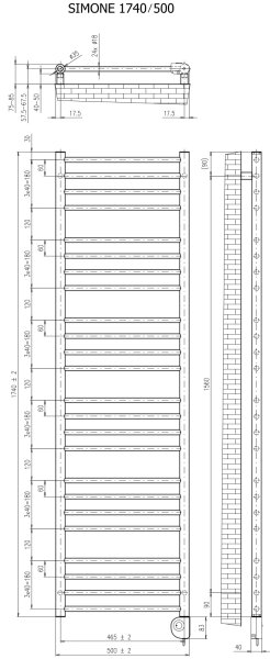 Vertaduro - Koupelnový radiátor s termostatem SIMONE 600W 174x50 cm antracit