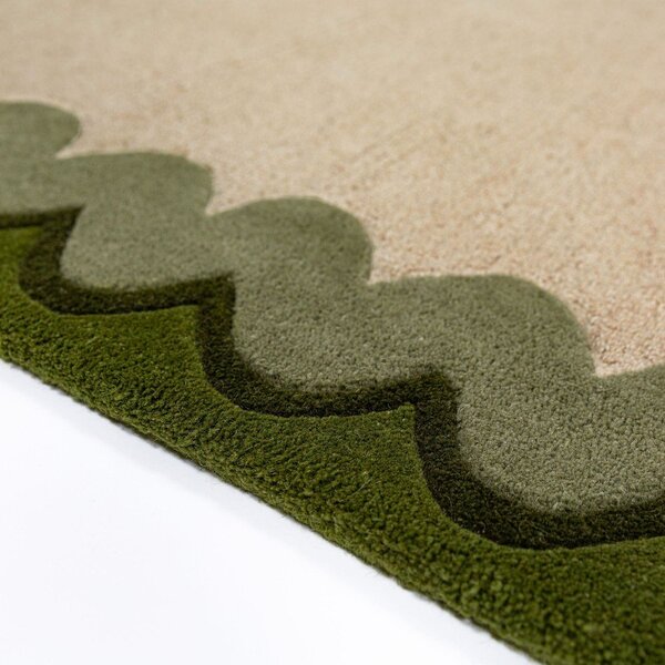 Zelený/v přírodní barvě ručně tkaný vlněný běhoun 80x230 cm Wiggle Wool – Flair Rugs