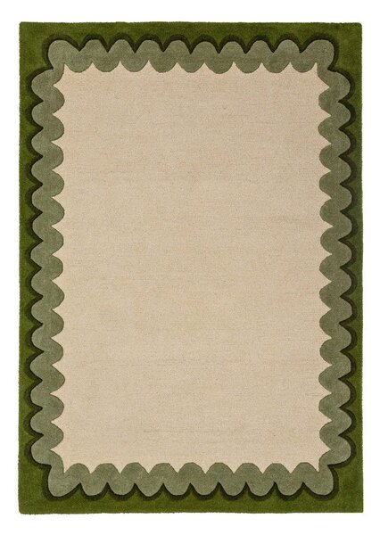 Zelený/v přírodní barvě ručně tkaný vlněný koberec 140x200 cm Wiggle Wool – Flair Rugs