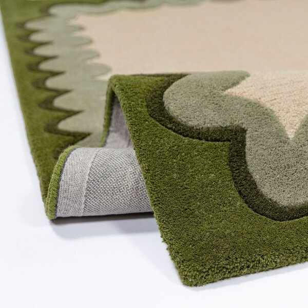 Zelený/v přírodní barvě ručně tkaný vlněný běhoun 80x230 cm Wiggle Wool – Flair Rugs