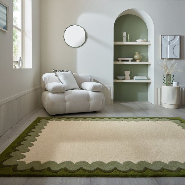 Zelený/v přírodní barvě ručně tkaný vlněný koberec 140x200 cm Wiggle Wool – Flair Rugs