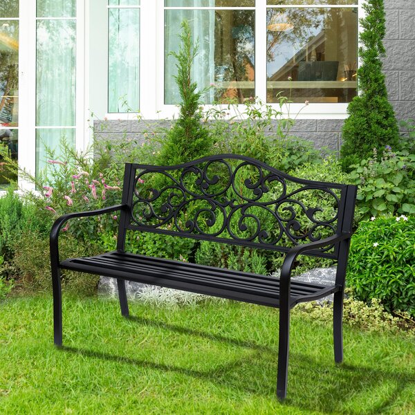 OUTSUNNY Dvoumístná ocelová lavice s područkami 127 x 60 x 89 cm černá