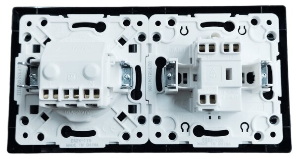 Aigostar - Dvojitý vypínač č. 5 a zásuvka SCHUKO 230V s rámečkem černá