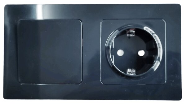 Aigostar - Dvojitý vypínač č. 5 a zásuvka SCHUKO 230V s rámečkem černá