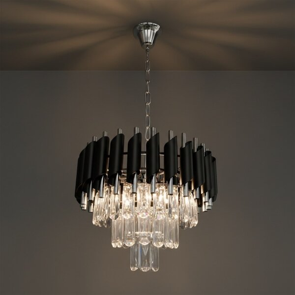 Lustr na řetězu CRISTAL 5xE14/10W/230V černá/matný chrom