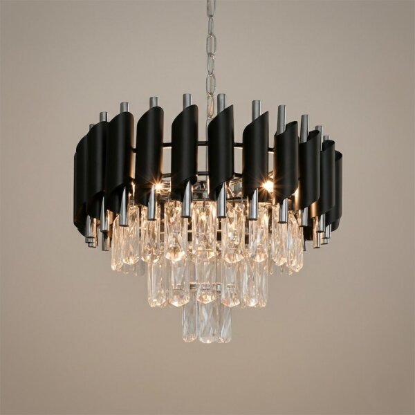 Lustr na řetězu CRISTAL 5xE14/10W/230V černá/matný chrom