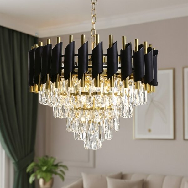 Lustr na řetězu CRISTAL 7xE14/10W/230V černá/zlatá