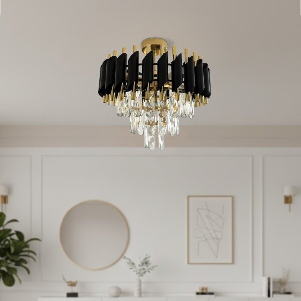 Přisazený lustr CRISTAL 5xE14/10W/230V černá/zlatá