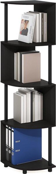 Ibenzoa® Regál na knihy Eck, čtyřpatrový, s cikcakovým designem, vhodný do malých prostor, vyrobený z dřevovláknitých desek, splňuje normy PEFC a CARB, maximální nosnost jedné police: 2,3 kg