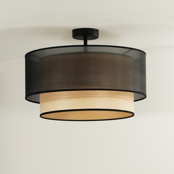 Duolla - Přisazený lustr WOOD BOHO 1xE27/15W/230V pr. 45 cm černá/béžová