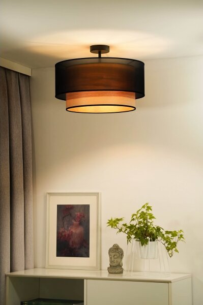 Duolla - Přisazený lustr WOOD BOHO 1xE27/15W/230V pr. 45 cm černá/béžová