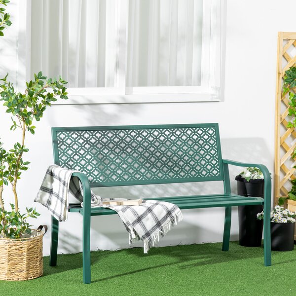 Zahradní lavice HOMCOM nosnost 280 kg 127 x 63 x 83 cm tmavě zelená