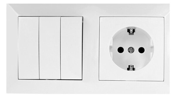 Aigostar - Trojitý vypínač č. 3 a zásuvka SCHUKO 230V s rámečkem bílá