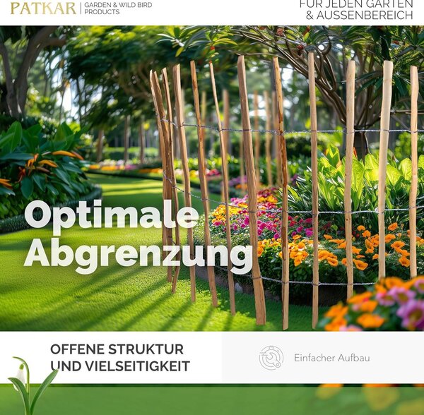 PATKAR® plotové latě 500 x 90 cm [ODOLNÉ PROTI POVĚTRNOSTNÍM VLIVŮM A STABILNÍ] – dřevěný plot, zahradní plot, dřevěné ohraničení – plotové latě vysoké 90 cm (vyrobeno v Evropě) – zahradní plot k zapíchnutí – snadno montovatelný dřevěný plot