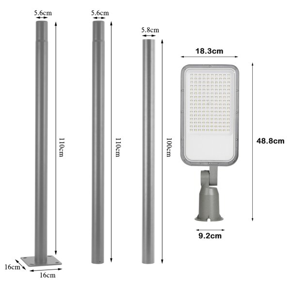 Brilagi-LED Venk. lampa se sloupem a kl. 3 m URBANLIGHT LED/100W/230V šedá IP65
