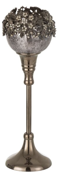Skleněný kouřový svicen na nožičce se zdobením a kamínky Luxy - Ø 9*28cm - J-Line by Jolipa