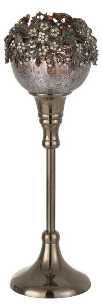 Skleněný kouřový svicen na nožičce se zdobením a kamínky Luxy - Ø 9*28cm - J-Line by Jolipa