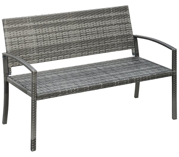 OUTSUNNY Zahradní lavice ocelový rám s ratanovým výpletem pro 2 osoby do 320 kg šedá