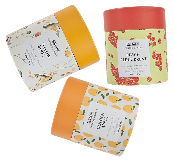 Sada 3 vonných svíček COLORFUL BARREL Sojový vosk Ovocné tóny
