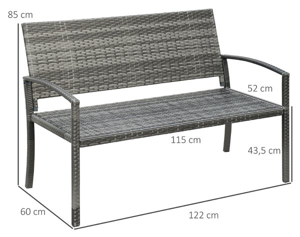 OUTSUNNY Zahradní lavice ocelový rám s ratanovým výpletem pro 2 osoby do 320 kg šedá