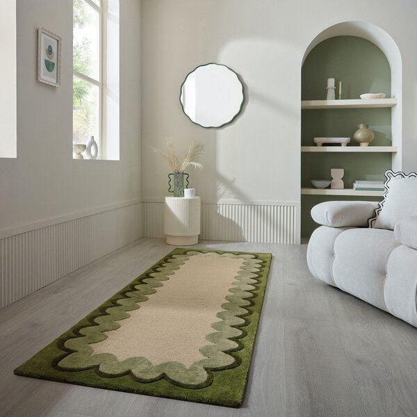 Zelený/v přírodní barvě ručně tkaný vlněný běhoun 80x230 cm Wiggle Wool – Flair Rugs