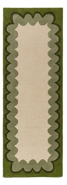 Zelený/v přírodní barvě ručně tkaný vlněný běhoun 80x230 cm Wiggle Wool – Flair Rugs