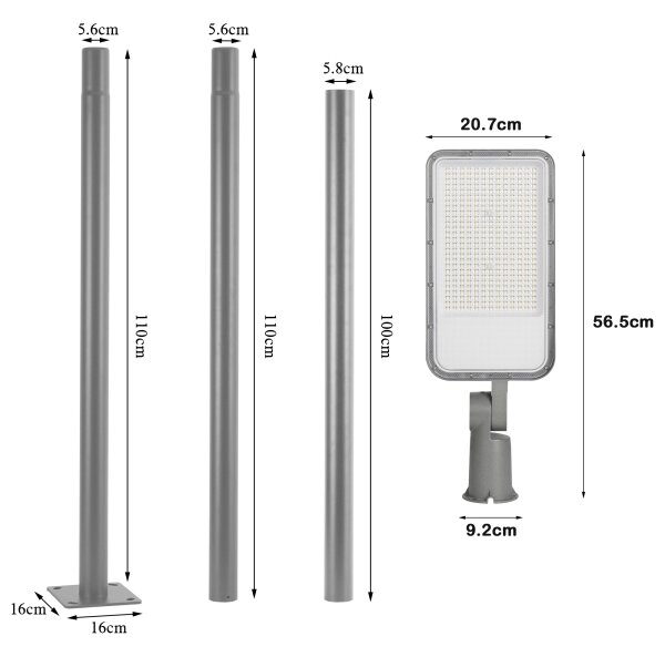 Brilagi-LED Venk. lampa se sloupem a kl. 3 m URBANLIGHT LED/200W/230V šedá IP65