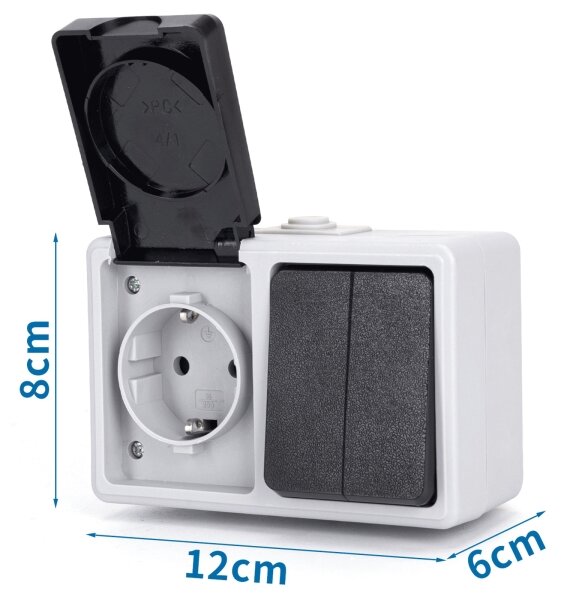 Aigostar - Spínač domovní střídavý se zásuvkou 250V/16A IP54