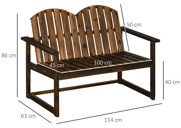 OUTSUNNY Dvoumístná dřevěná lavice RUSTIK s opěradlem a područkou do 240 kg hnědá