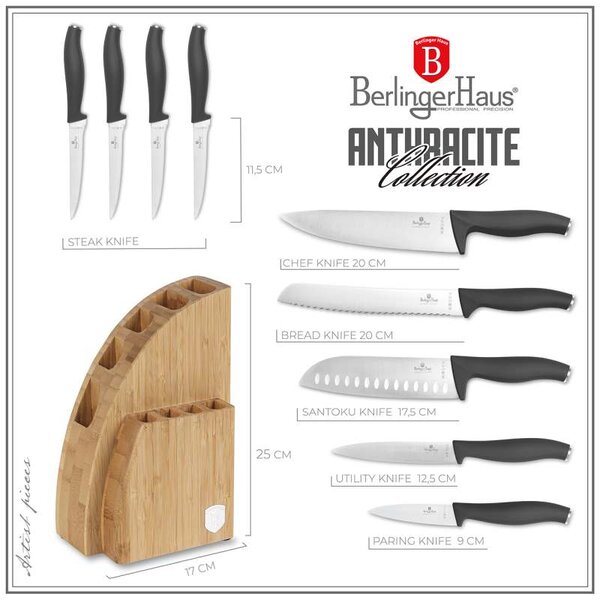 Sada nožů se stojanem BAMBOO 10 ks Antracit Collection