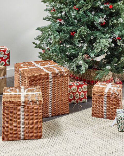 Sada 3 košíků Vánoční dárky CADEAU Ratan Přírodní