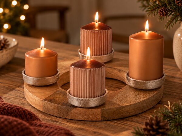 EMOCIO Adventní svíčky – hladké a rýhované (sada 4 ks), průměr 65 mm | Hnědá matná metalická