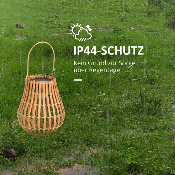 OUTSUNNY Solární zahradní lampa dobíjecí 3 barvy světla s bambusovým stínidlem
