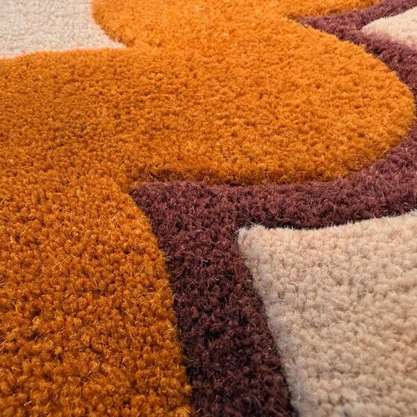 Oranžový/v přírodní barvě ručně tkaný vlněný běhoun 80x230 cm Wiggle Wool – Flair Rugs