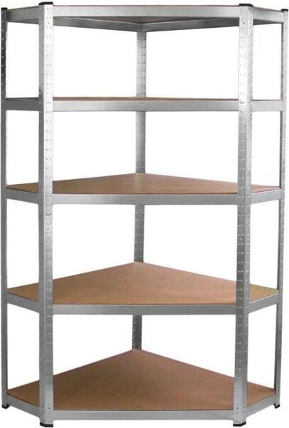 Rohový regál Fieldmann FDR 1840R, nosnost 175 kg na polici, MDF deska, pozinkovaná ocel, regálový systém pro sklad, garáž, kancelář