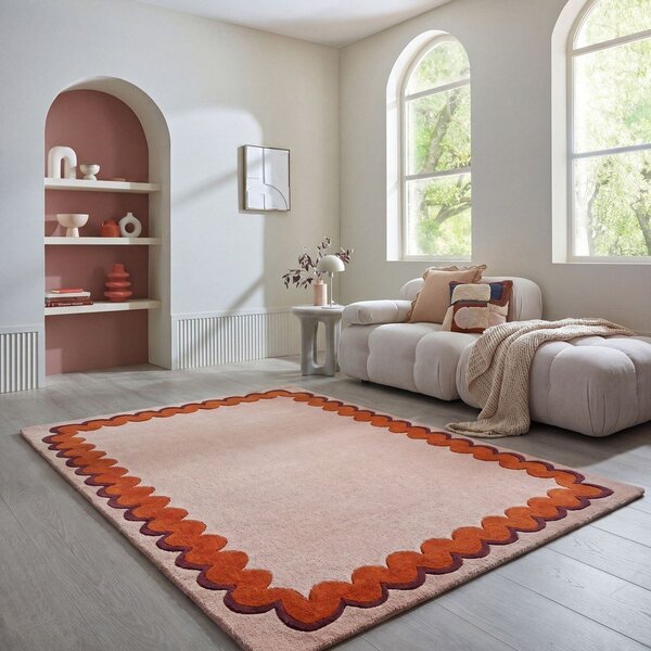 Oranžový/v přírodní barvě ručně tkaný vlněný koberec 140x200 cm Wiggle Wool – Flair Rugs
