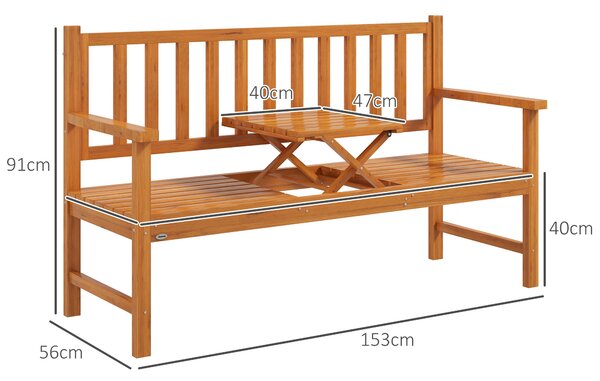 OUTSUNNY Zahradní lavice trojmístná se zabudovaným stolkem do 280 kg 153 x 56 x 91 cm světle hnědá