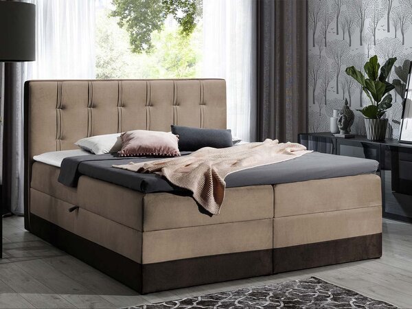 Boxspringová manželská postel 160x200 SANDIA - béžová / hnědá + topper ZDARMA
