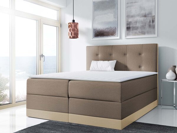 Boxspringová manželská postel 160x200 SANDIA - béžová / hnědá + topper ZDARMA