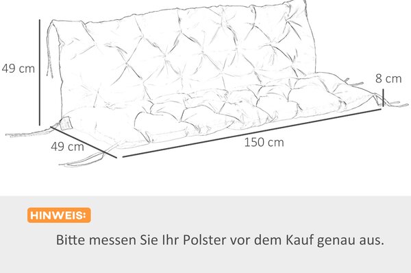 OUTSUNNY Trojmístný polstr s popruhy na lavici 150 x 98 x 8 cm červená