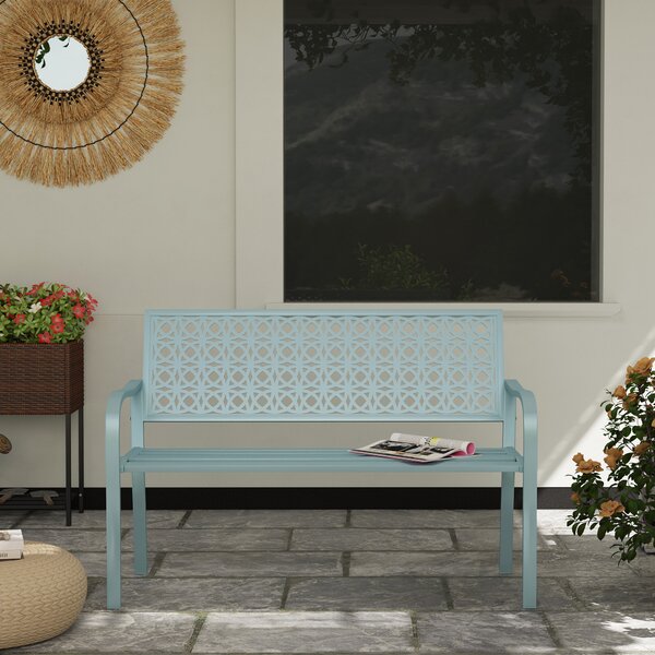 OUTSUNNY Dvoumístná kovová zahradní lavice s područkami nosnost 240 kg 127 x 63 x 85 cm světle modrá