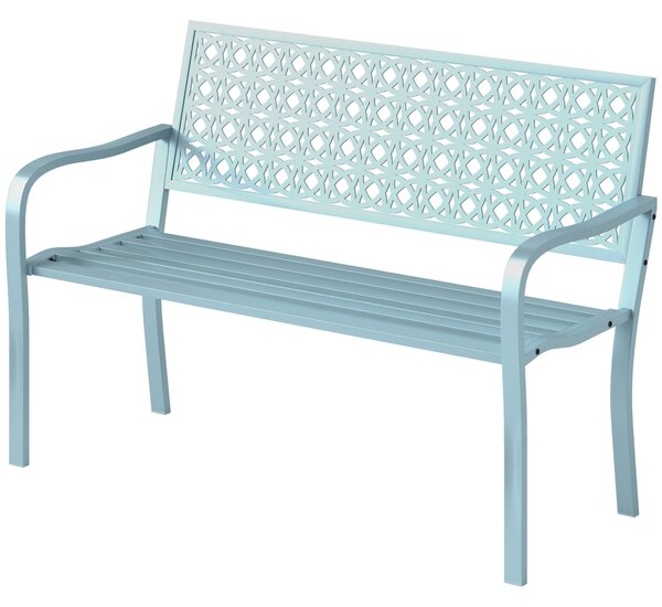 OUTSUNNY Dvoumístná kovová zahradní lavice s područkami nosnost 240 kg 127 x 63 x 85 cm světle modrá