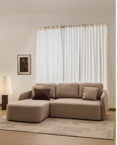 Béžová žinylková rozkládací rohová pohovka (pravý roh/s lenoškou) Laira – Kave Home
