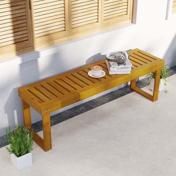 OUTSUNNY Dvojmístná zahradní lavice dřevěná nosnost 300 kg 128 x 51 x 73 cm teakové dřevo